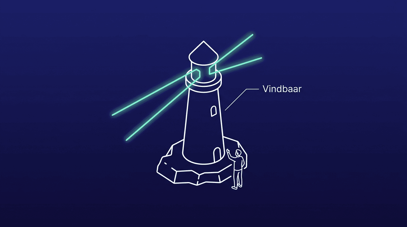 Vuurtoren met oplichtende lichtbundel; een figuur kijkt omhoog