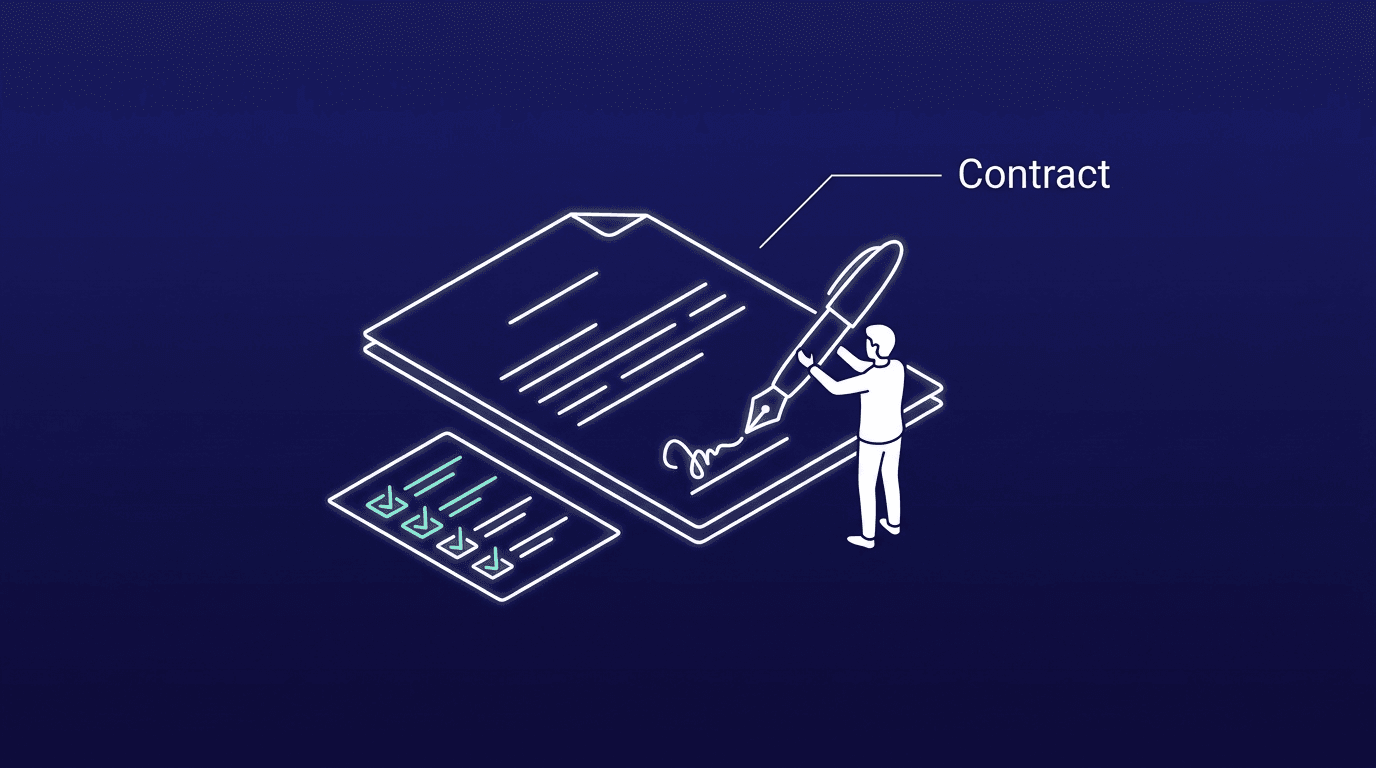 Vulpen boven een contract, met een afvinklijst ernaast